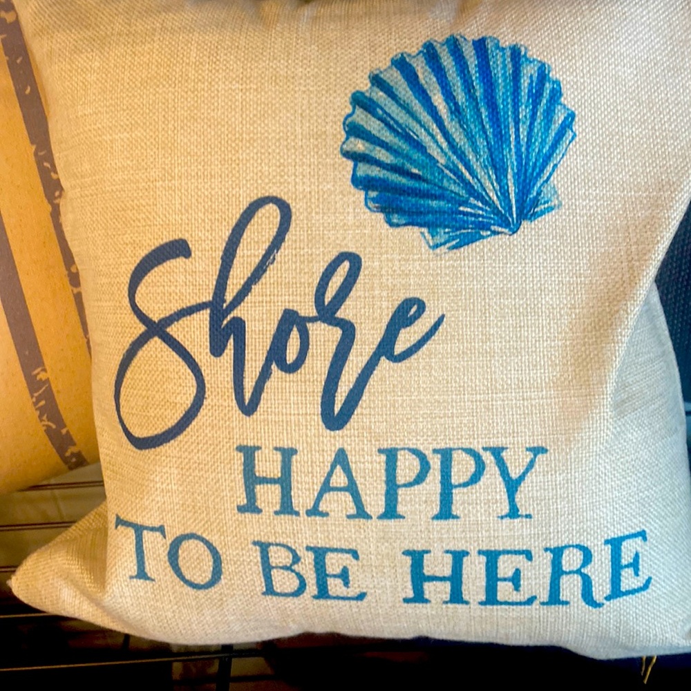 Shore happy to be here cover for throw pillow